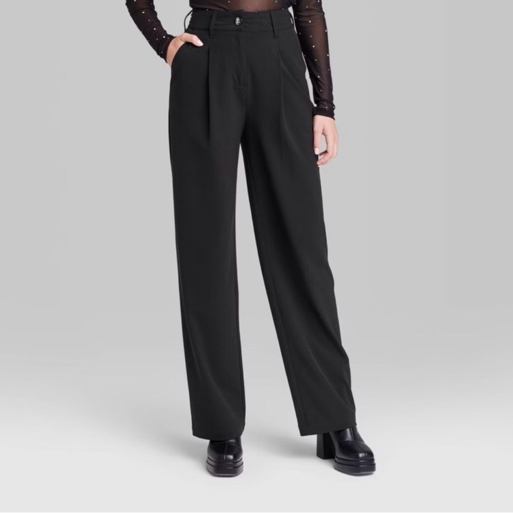 wild fable Black High-Waisted Wide Leg Trousers